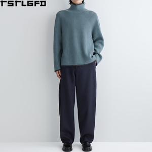 Pull en laine mérinos à col montant avec bordures contrastées, coupé et cousu, pour homme, en maille fine épaisse, fabricants de vêtements - Product Image 2