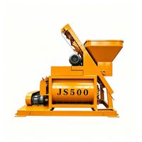 Malaxeur à béton à double arbre JS500 avec grue à câble et porte de déchargement manuelle pour la production de béton préfabriqué