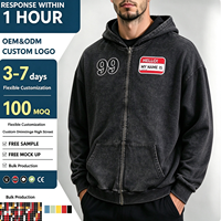 Sweat-shirts et sweats à capuche pour hommes, coupe oversize, à manches classiques, double capuche, zippés, effet délavé, avec poche brodée à motif vintage, grammage lourd