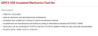 Ensemble d'outils mécaniques isolés VDE TOPTUL GCZ-042A de 42 pièces pour véhicules hybrides/électriques, conforme à la norme DIN EN/IEC 60900