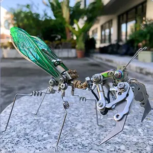 Mainan Jigsaw Phantom Mantis serangga, mainan mekanik DIY Model blok bangunan Puzzle logam 3D