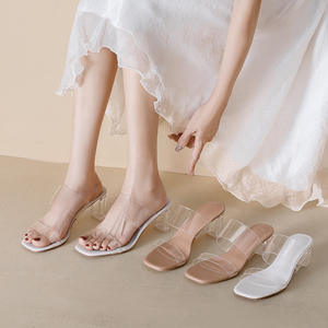 Sandalias de verano para mujer, zapatillas de gelatina de PVC, tacones altos para mujer, zapatillas de plexiglás transparentes con punta abierta, zapatos, sandalias de tacón - Product Image 1