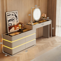 Miroir LED tactile pour chambre à coucher, coiffeuse de luxe en bois massif, moderne et minimaliste, rétractable, pour petits espaces et appartements