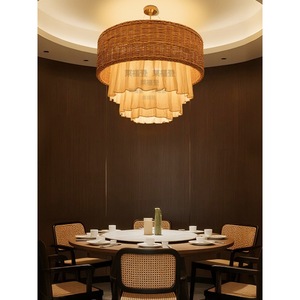 Chinese Style Rattan Chandelier Round E27 Gold 60cm 80cm 100cm For <b>Dining</b> Room Hotel Teahouse Restaurant <b>Lighting</b> - Product Image 4
