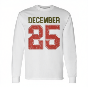 T-shirt vintage a maniche lunghe con stampa natalizia retrò del 25 dicembre, effetto invecchiato - Product Image 2