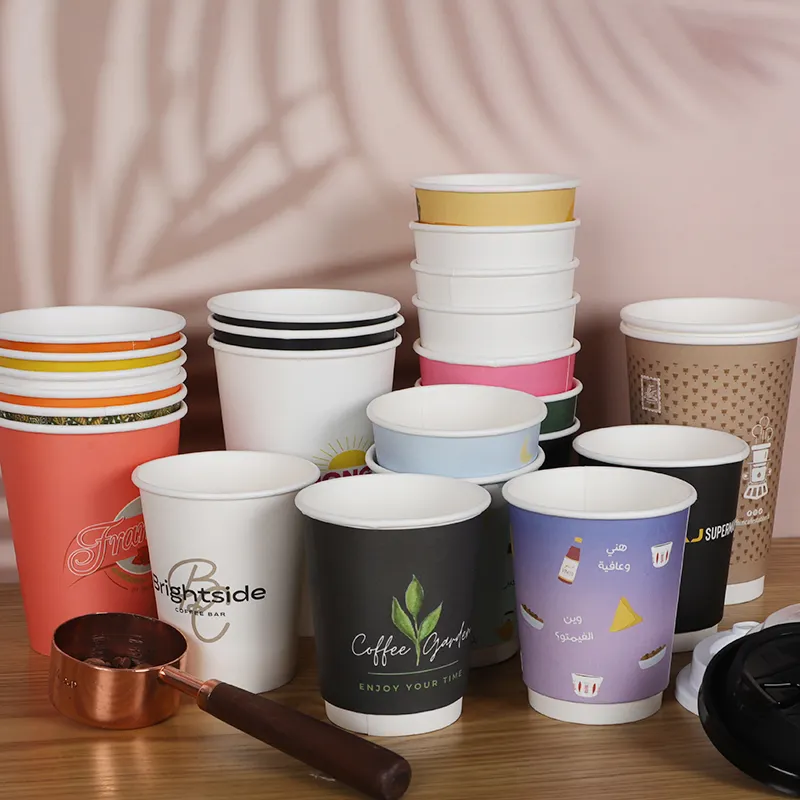 Taza de café de pared doble personalizada con logotipo, vasos de papel desechables para bebidas calientes