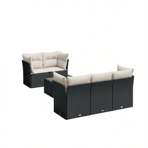 Black Pe Rattan Garden <b>Sofa</b> Set 6 Piece With Removable <b>Covers</b> Outdoor Furniture Contemporary Design - Product Image 1