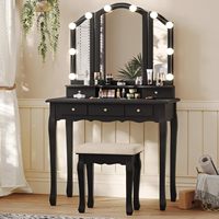 Table de maquillage avec miroir LED et tiroirs, coiffeuse blanche avec miroir éclairé, bureau et chaise de coiffeuse