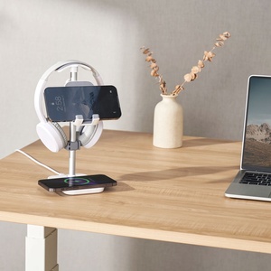 Aluminum <strong>Headphone</strong> <strong>Stand</strong> Charging Station Headset Holder With 15W Wireless Charger and Angle &amp; Height Adjustable Phone Holder - Product Image 4
