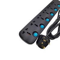 Stop Kontak Universal Cangkang Hitam Proteksi Lonjakan Arus 3-6 Outlet Kabel 2 Meter