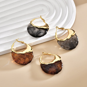 Hoop <b>Earrings</b> Resin Gold Plated Women's Fashion Jewelry Autumn Winter Style - Product Image 1
