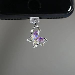 Bouchon anti-poussière universel pour port de charge de téléphone, motif papillon et fleur mignon, en silicone + acrylique, logo personnalisé acceptable - Product Image 4