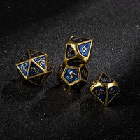 Ensemble de 7 dés polyédriques en alliage de zinc, bleu pailleté, avec chiffres dorés, pour jeux de rôle (RPG, TRPG), Donjons et Dragons, jeux de société