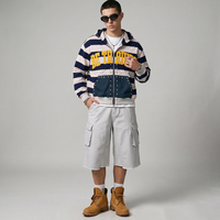 Sudadera con capucha y cremallera a rayas con logo personalizado para hombre, estilo oversize, bordado de chenilla, con tachuelas, estilo streetwear, fabricante mayorista