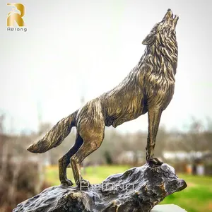 Yaşam boyutu bahçe pirinç yaban hayatı hayvan bronz kurt heykel için açık