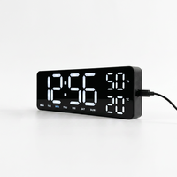 Réveil numérique électronique moderne avec fonction snooze, affichage des calendriers, de la température et de l'humidité, horloge de bureau avec heure d'été, veilleuse de chevet