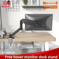 Nouveau support de moniteur pneumatique HILLPORT 17-35 pouces, station de travail de jeu, support de bureau rotatif à écran croisé, inclinaison de 45 degrés, 10 kg