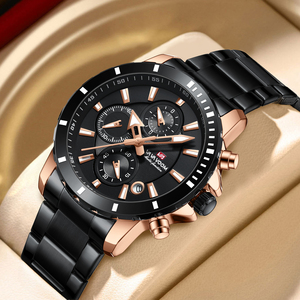 Hip Hop Mens Black Gold Chronograph Watch Luminous Dial Rotating Bezel Quartz Wristwatch for Streetwear - Product Image 1