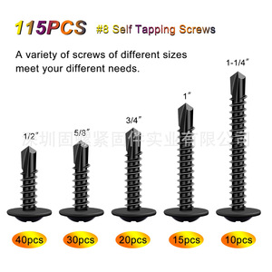 #8 Self Drilling Screws Modified Truss Head 115pcs Box Set Imperial Inch <b>Sheet</b> Metal Fasteners <b>Black</b> Stainless Steel - Product Image 5