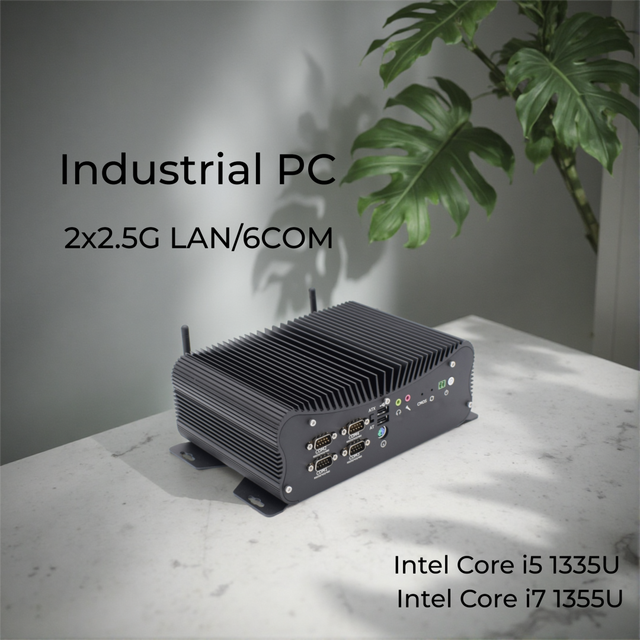 Industrial Fanless Mini Computer Core Ultra 7 250U I7 1255U 1355U 2*DDR5 Dual 2.5G LAN 6*COM Linux Embedded Industry PC GPIO 4G