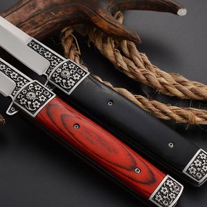 Couteau de poche multifonctionnel à fleurs en relief pour la survie en plein air avec manche en acier et bois coloré - Product Image 3