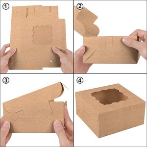 Hộp bánh nướng màu nâu có cửa sổ, kích thước 6x6x3 inch, hộp giấy kraft đựng bánh nhỏ, bánh quy, bánh ngọt, bánh <span class=keywords><strong>cupcake</strong></span> - Product Image 3