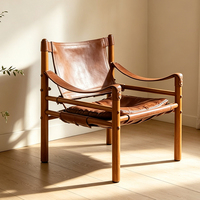 Fauteuil d'appoint vintage en cuir, structure en bois d'érable nord-américain, pour salon, hôtel, balcon, salle à manger