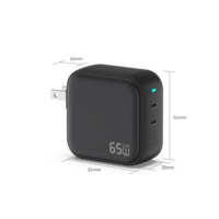 Pengisi daya USB C dua Port 65W Gan, pengisi daya SCP Super cepat untuk ponsel laptop tablet PD 3.0 Tipe C