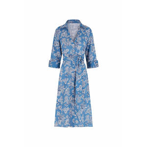 Abito a Mezza Manica Sylvie Floreale Blu <span class=keywords><strong>per</strong></span> Donne, Vestito Midi con Scollo a V, 100% Cotone Morbido e Traspirante - Product Image 1