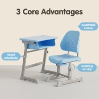 Ensemble Chaise et Bureau Scolaire Ergonomique Inclinable et Durable pour Étudiant, avec Dossier Respirant, Écologique et Réglable en Hauteur