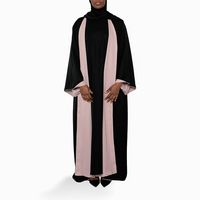 Ensemble Abaya Femme Bicolore Personnalisé 2 Pièces Noir et Rose avec Panneaux Contrastants Robe Musulmane Modeste Vêtements Islamiques Tenues en Gros