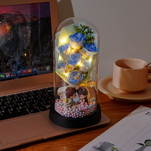 Eternal Romantic 7 Rose Preserved Real Touch LED Iluminado Regalos del Día de San Valentín Galaxy Eternal Rose Flower Glass Dome - Product Image 5