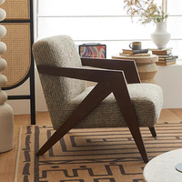 Fauteuil d'appoint moderne du milieu du siècle, fauteuils rembourrés pour salon avec coussin lombaire, cadre en bois, fauteuil de lecture pour chambre à coucher, beige