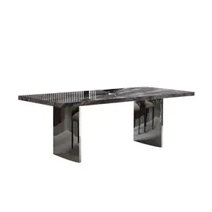 Italian simple rock plate table small household rectangular designer Venetian brown mirror stainless steel dining table