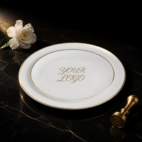 Assiettes en Porcelaine Fine à Bord Doré, MOQ 100 Pièces, 6, 7, 8, 10 Pouces, Vente en Gros pour Mariages et Restaurants