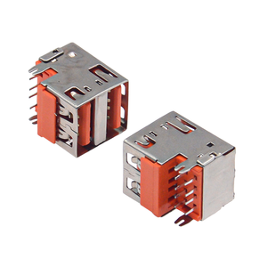 Conector USB 2.0 Tipo-A Hembra de Doble Fila en Ángulo Recto, Montaje DIP Empotrado con Pines Tipo Arpón y Cubierta Recta, Aislante Naranja - Product Image 3