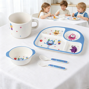 Juegos de Vajilla Infantiles Ecológicos de PET Reciclado, Tazas, Platos y Cucharas Antideslizantes, Aptos <span class=keywords><strong>para</strong></span> <span class=keywords><strong>Microondas</strong></span>, <span class=keywords><strong>para</strong></span> Viajes - Product Image 1