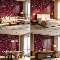 Stiker Dinding Marmer Burgundy Modern Tahan Air, Tempel dan Lepas, untuk Dekorasi Rumah Kamar Tidur dan Kamar Mandi