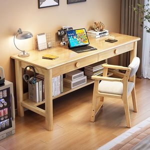 Solid Wood Minimalist Computer Desk For Home Office Study Room Bedroom Workstation Writing Desk With Storage <b>Shelf</b> - Product Image 3