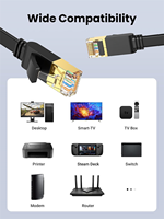 Kabel Ethernet Datar Cat7 FTP 10Gbps 600MHz Tembaga Murni RJ45, Kabel Patch LAN, Teruji Fluke untuk Pengkabelan Ruang Komputer Berlapis Emas