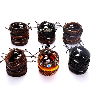 <span class=keywords><strong>Bracelet</strong></span> tressé en cuir de style punk 5 pièces/ensemble <span class=keywords><strong>Bracelet</strong></span> en cuir réglable vintage pour homme - Product Image 6