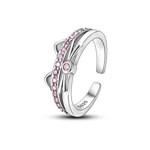 100% 925 perak murni cincin jari dapat diubah berkilau warna-warni zirkon cincin keberuntungan perhiasan mewah grosir kustomisasi