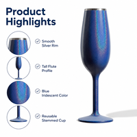 Flûte à vin mousseux en acier inoxydable isolée sous vide de qualité supérieure, incassable, base antidérapante, 6 oz, bleu scintillant