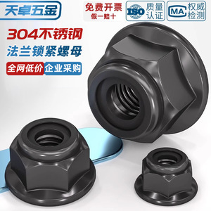 Flange Lock Nut 304 Stainless Steel Black M3 To M16 With Washer For Rail Transit Equipment - Product Image 2