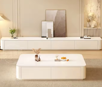 Ensemble de meuble TV et table basse multifonctionnel en bois cannelé de luxe, design moderne et élégant pour salon