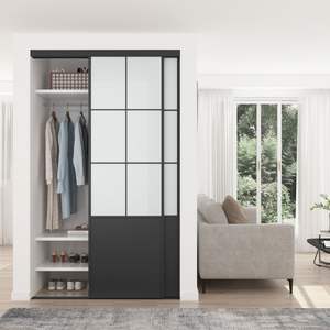 בית חווה עיצוב מודרני 48 אינץ זכוכית פלדה הזזה 2 לוחות ארון בגדים דלתות ארון עם ערכת חומרה הזזה לחדר שינה - Product Image 3