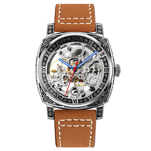 Reloj mecánico automático SKMEI 9271 para hombre, banda de cuero resistente al agua, esfera analógica, ventana, reloj deportivo hueco resistente al agua - Product Image 3