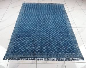 Tapis Kilim en coton bleu indigo tissé à la main, imprimé en bloc, tissage plat, style bohème, pour sol, 5x8 6x9 8x10 9x12 - Product Image 4