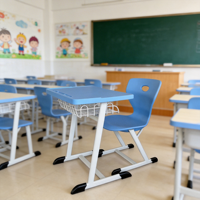 Bureau d'étude en plastique à hauteur réglable pour enfants avec tiroir à crayons, crochet pour casque, design ergonomique, anti-pincement, mobilier scolaire