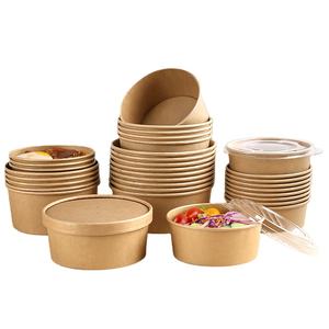 Custom 1000ml Food Container Paper Bowl Packing Salad Bowls Kraft Paper Bowl With Lid - Product Image 3